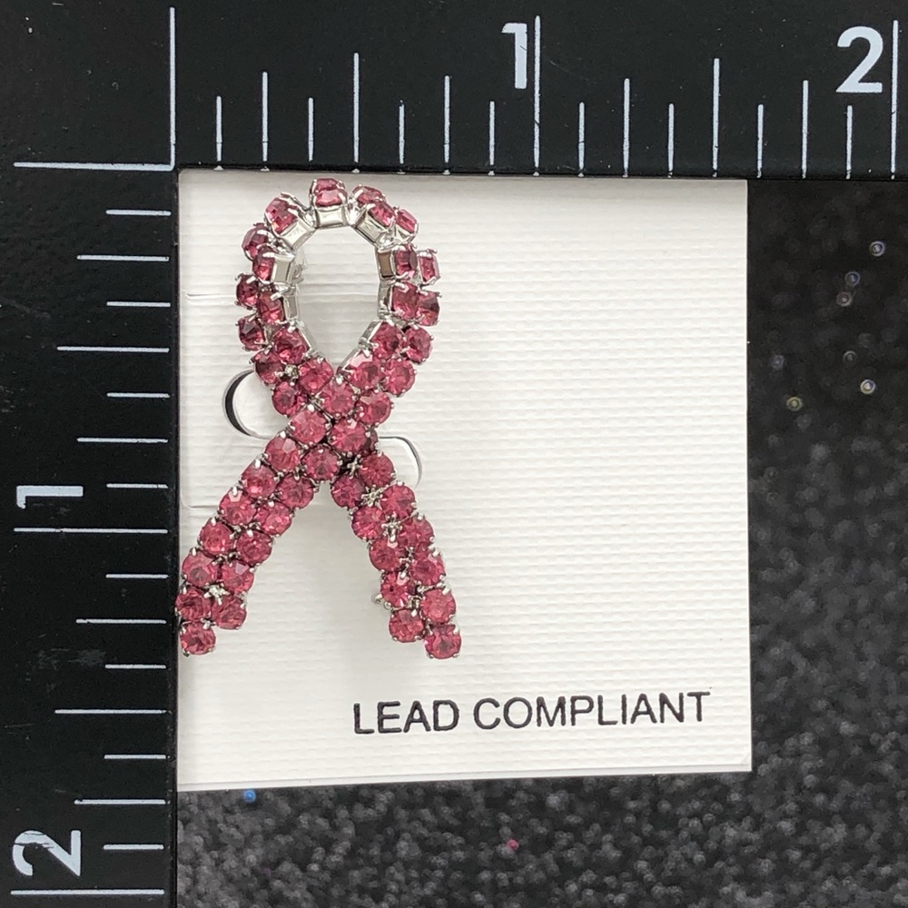🌼 Pink Ribbon Rhinestone Breast Cancer Pin Brooch - Picture 2 of 3